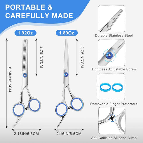 Hair Cutting Scissors and Thinning Shears, 6.5in Professional Stainless Steel Barber Scissors with Sharp Blades, Ergonomic Hairdressing Scissors f...