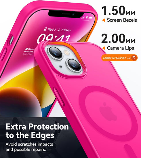 CANSHN for iPhone 14 Case/iPhone 13 Case, Compatible with MagSafe, Translucent Matte Back Slim Shockproof Phone Cover, Hot Pink...