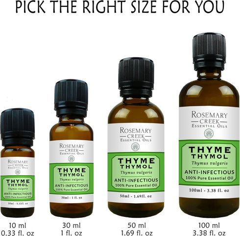 Thyme Thymol Essential Oil (Thymus vulgaris) – Anti-infectious – 100% Pure and Natural – for Oil Diffusers and Massage Therapy – by Rosemary Creek...