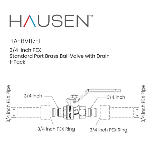 Hausen 3/4-inch PEX Standard Port Brass Ball Valve with Drain, 1-Pack...