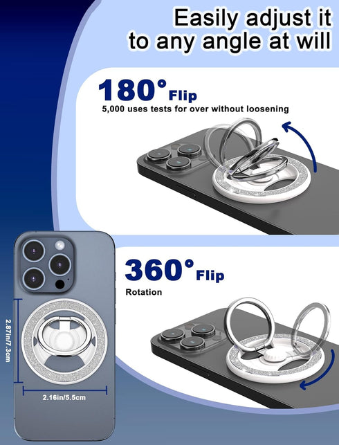 Magnetic Phone Ring Holder Grip Removable for Wireless Charging & Adjustable Stand Compatible with iPhone Series 15 14 13 12 Pro max, Pro, Plus,Si...