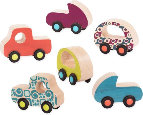 B. toys- 6 Little Wooden Toy Cars- Free Wheee-Lees- Vehicles- Colorful Car Play Set for Toddlers, Kids- 1 Year +...