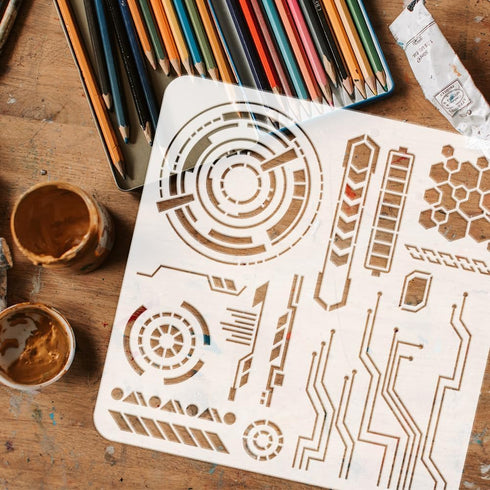 FINGERINSPIRE Science and Technology Stencil for Painting 11.8x11.8 inch Reusable Circuit Board Drawing Template DIY Craft Bullet Tracker Decorati...
