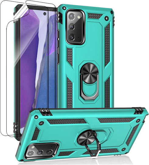 for Samsung Galaxy Note 20 Case, Note20 5G Case with HD Screen Protectors, Androgate Military-Grade Metal Ring Holder Kickstand 15ft Drop Tested S...
