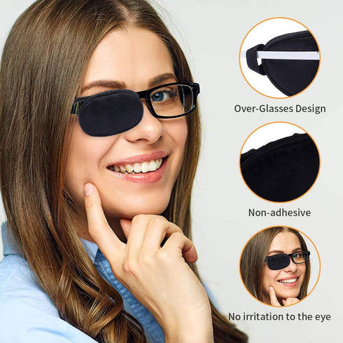 eZAKKA Eye Patches for Adults Kids, Eye Patch for Glasses, Medical Soft Eye Patch for Lazy Eye Amblyopia Strabismus and After Surgery (Black+Black...