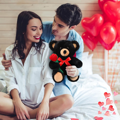 Black Bear Plush Stuffed Animal Black Bear with Rose Funny Cute Black Stuffed Animal Plush Gifts for Kids Toddler Girlfriend Mother's Day Birthday...