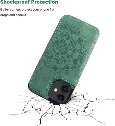 Vaburs Compatible with iPhone 12 and iPhone 12 Pro Case Wallet with Card Holder,Embossed Mandala Pattern Flower PU Leather Double Magnetic Buttons...