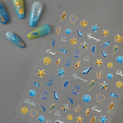 5D Embossed Nail Art Stickers Seashell Starfish Nail Stickers Self Adhesive Nail Art Tools Supplies Ocean Life Theme Nail Decals Summer Nail Acces...