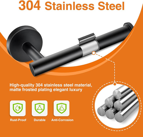 Matte Black Bathroom Toilet Paper Holder, Premium Thicken SUS304 Stainless Steel Rustproof Wall Mounted Toilet Tissue Roll Holder for Bathroom, Ki...