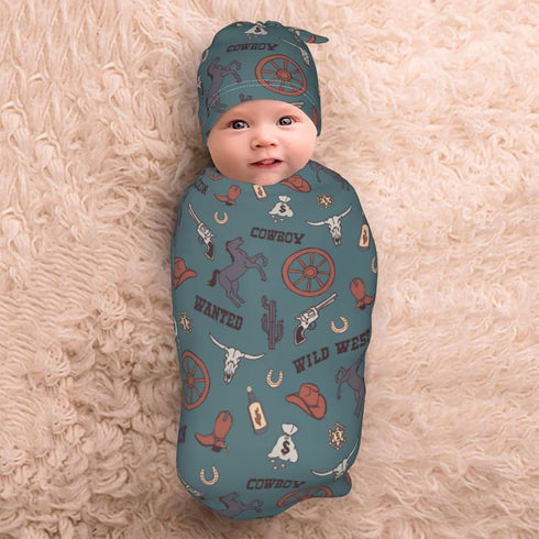 Swaddling Blanket for Baby, Sleeping Sacks, Unisex Baby Stuff with Hat, Western...