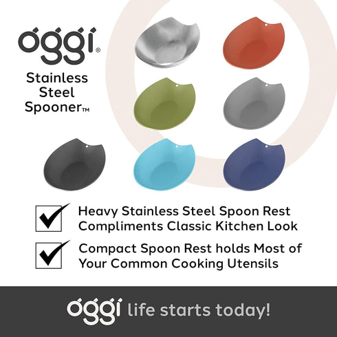 Oggi Spooner Stainless Steel Spoon Rest- Holds Kitchen Utensils for Mess Free Cooking, Great Spoon Rest for Kitchen Counter,Kitchen Accessories, U...
