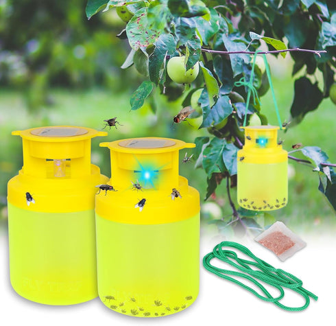 Outdoor Fly Trap, Fly Traps Outdoor Hanging Solar Powered, Reusable Fly Trap Indoor with Fly Bait, Non-Toxic Flying Insects Killer for Indoor Outd...