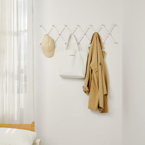 Wooden Wall Hanger Expandable Coat Rack Accordion Design 14 Peg Hooks for Hanging Storage Clothes, Hats,Caps,Scarves,Purses,Mug,Towels,Umbrella,Ac...