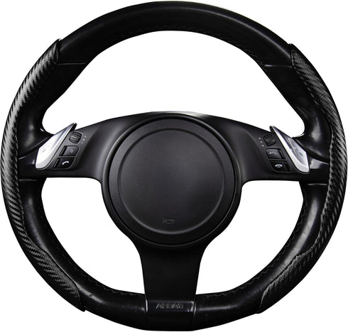 CAR PASS® Carbon Fiber Steering Wheel Cover, Segmented Wheel Protector Non-Slip Sporty Car Accessories, Universal Fit for D-Shape O-Shape 14.5" to...