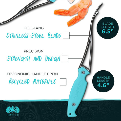 Toadfish Shrimp Deveiner Tool - Prawn & Seafood Peeler - Frogmore Shrimp Cleaner - Steel Butterfly Blade - Kitchen Essential - Ergonomic Handle - ...