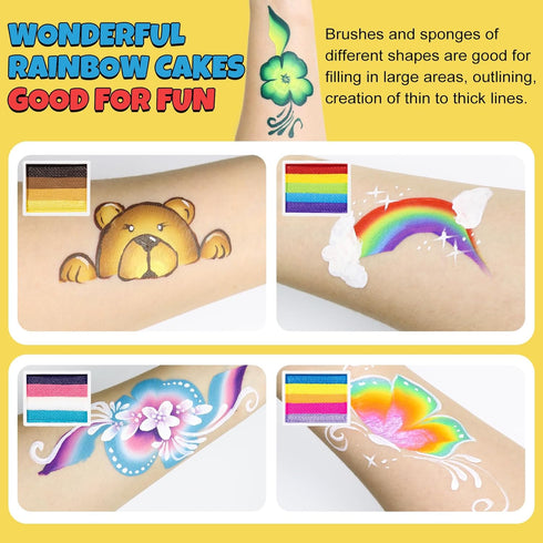 Professional Face Painting Kit for Kids Adults, Split Cake Face Paint Palette 12 x 10gm with Stencil, One Stroke Non Toxic Rainbow Face Body Paint...