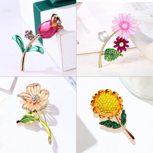 4 Pcs Elegant Flower Brooches Pin for Women Rhinestone Pearl Brooch Pins and Fashion rose Lapel Brooch pins for Women Girls Party Daily jewelry...