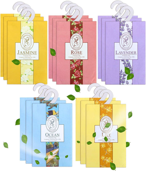 15 Pack Closet Air Freshener, Flower Scented Sachets Bags for Drawer and Closet, Fresh Scents Freshener with Hanger...