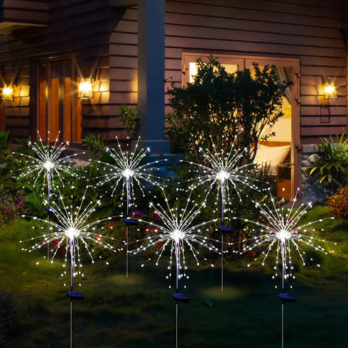 Solar Garden Firework Lights Outdoor Waterproof, 2 Pack Solar Powered Art Stake Twinkle Lighting for Outside Decor, 120 LED Sparklers String Light...