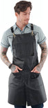 Under NY Sky Cross-Back Panther Black Apron – Coated Twill with Leather Reinforcement and Split-Leg – Adjustable for Men and Women – Pro Barber, T...