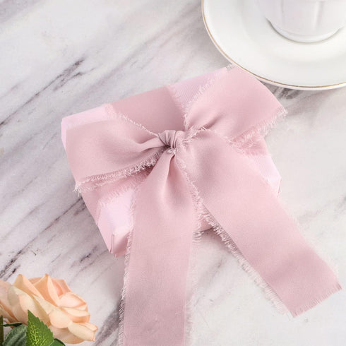 SHUNSTONE Mixed Pink Chiffon Ribbon Fringe Silk Ribbon 1.5" x 7Yd Dusty Rose Mauve Ribbon for Wedding Decoration, Gift Wrap, Invitation, Greeting ...