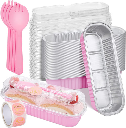 25Pack Pink Aluminum Foil Mini Loaf Pans With Lids, 6.8 Oz Rectangle Baking Cups Muffin Tins,Disposable Baking Tins Mini Baking Pans Tins Holders ...