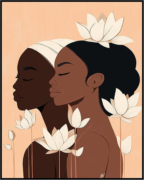 Posterizer 1 pcs-minimalist African woman art with pretty flowers 2-Afro-American Art Collection-Abstract & Modern Art-Chic Home Decor- unframed w...