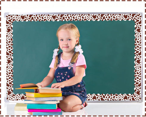 99 Feet Brown Cow Print Bulletin Board Border Trim Bulletin Board Back to School Classroom Chalkboard Decor Teacher Student Use for Classroom Scho...
