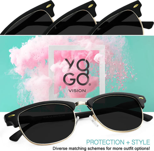 Yogo Vision Polarized Sunglasses for Women Men Semi Rimless Retro Classic Trendy Sunglasses 100% UV Protection (3Pack)...