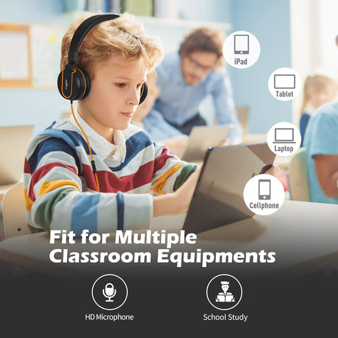 AILIHEN Kids Headphones, I35 On-Ear Headphones for School, Safe Volume 93dB, HD Mic Stereo Headphone for Kid Girls Boys, Foldable 3.5mm Wired for ...