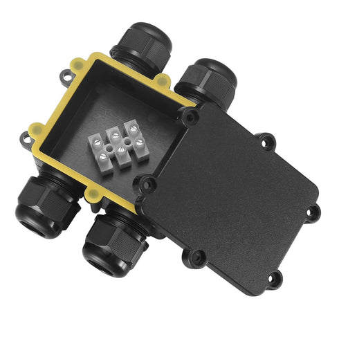 Waterproof IP68 Junction Box 4 Way, External Underground Electrical Junction Box, Black Outdoor Cable Connector Box for Diameter 4mm -10mm Wire Gl...