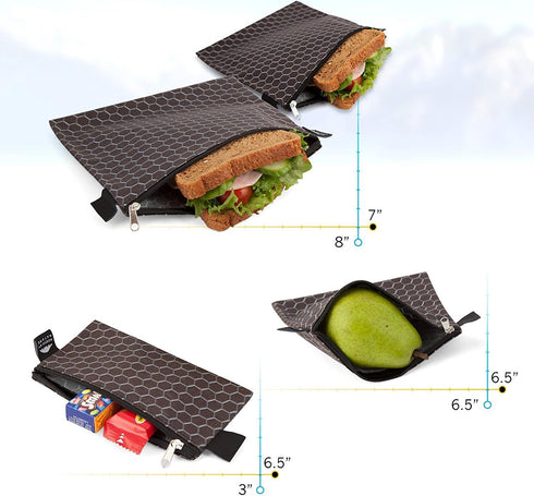 Nordic By Nature 4 Pack - Reusable Sandwich Bags Dishwasher Safe BPA Free - Durable Washable Quick Dry Cloth Baggies -Reusable Snack Bags School L...