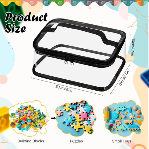 3 Packs Clear Toy Storage Bags, PVC Organizing Zippered Storage Bags for Toy, Waterproof Bags for Building Blocks, Board Games and Small Toys(Blac...