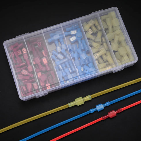 120 Pcs Spade Connectors Kit, Nylon 22-10 Gauge Male and Feamal Spade Terminal Connectors, Quick Disconnect Fully Insulated Nylon Wire Connectors ...