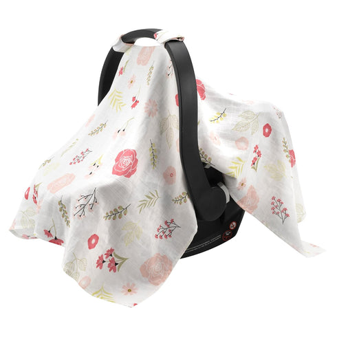 SERAPHY Muslin Car Seat Covers for Babies, Breathable Baby Car Seat Cover for Boys and Girls, Cotton Infant Carseat Canopy Covers -Flowers...
