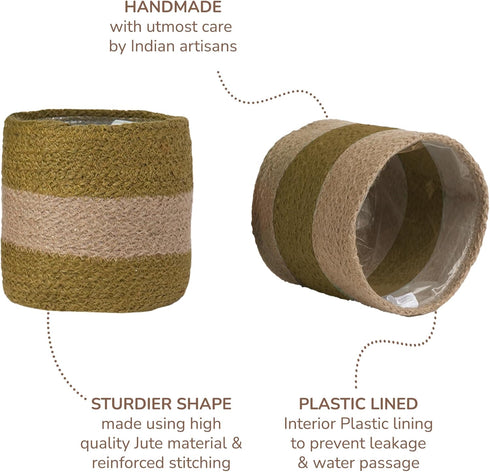 Jute Planter Basket-Woven Jute Rope Covers for Decorating Indoor/Outdoor Succulents, Small Plant Pots-Set of 2-Multi-Purpose Storage Bins 4.5 Inch...