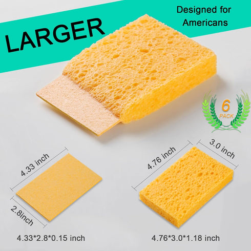 6-Count Extra Large Compressed Sponges Kitchen for Dishes, Sponges for Cleaning, Biodegradable Cellulose Compressed Sponges for Kitchen, Bathroom,...