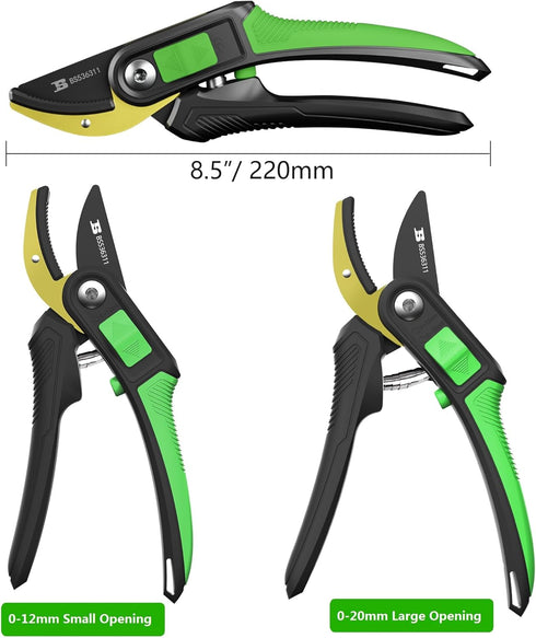 8.5" Bypass Pruning Shears Gardening Scissors Pruners Trimmers Tools Sharp SK5 Teflon Coating Blade with Non-slip Strip Adjustable Opening Cuts Up...