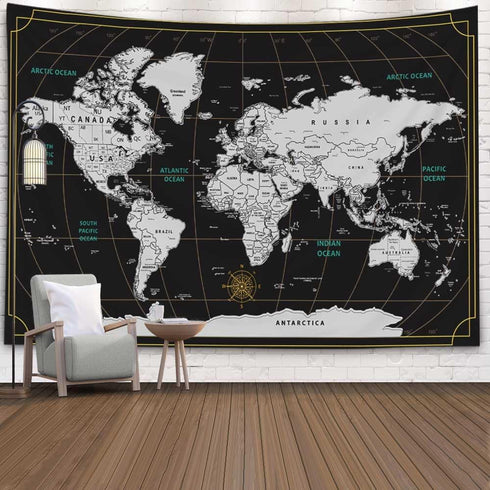 CAPSCEOLL World Map Tapestry Wall Hanging Black White Large Map Tapestry Home Décor for Bedroom 92.5X70.9 Inch...