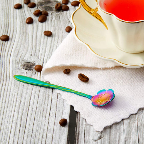8 Pieces Flower Spoon Coffee Teaspoon Set Stainless Steel Tableware Creative Sugar Spoon Tea Spoon Stir Bar Spoon Stirring Spoon, 8 Different Patt...