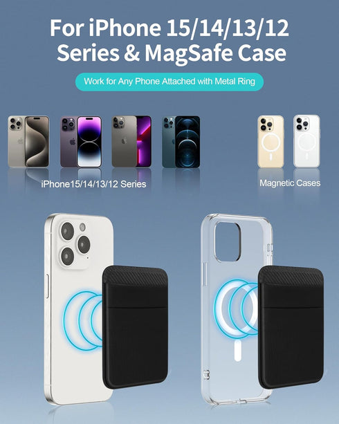 Senose Magnetic Wallet Compatible for Magsafe, Stretchy Magnet Phone Wallet Card Holder for Back of Phone Compatible for iPhone 15/14/13/12 Mini/P...