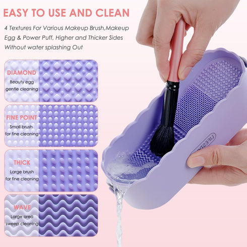 3 in 1 Silicone Makeup Brush Cleaner Bowl with Brush Drying Holder (Simple White)...