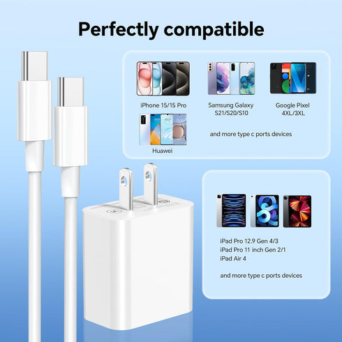 for iPhone 15 Charger USB C Wall Charger, 60W USB C to USB C Cable Charger Fast Charging Block, USB C Cable 6FT Compatible with iPhone 15 Pro Max/...