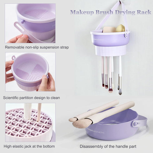 Silicone Makeup Brush Cleaner Make Up Brush Cleaner Cleanser Bowl&Hanging Drying Basket Net Cleaning Box for Makeup Sponge,Puffs Brush Cleaning Dr...