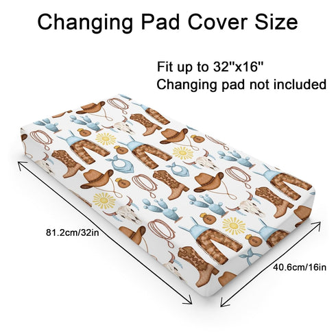 Western Cowboy Baby Changing Pad Cover for Boys & Girls 32''x16'' Desert Cowboy Hat Boot Sun Cactus Unisex Fitted Changing Table Mats Sheets Soft ...