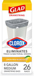 Glad Trash Bags, Medium Drawstring Garbage Bags with Clorox, 8 Gallon, Lemon Fresh Bleach Scent, 26 Count...