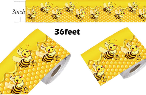 Bee Bulletin Borders 36Ft Bee Honey Bulletin Board Back to School Decoration Borders for World Bee Day Summer Party Home Office Decoration...