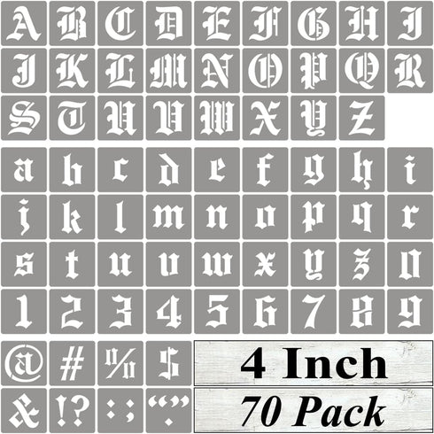 4 Inch Alphabet Letter Stencils for Painting - 70 Pack Old English Letter Stencil Templates with Numbers and Signs for Painting on Wood, Reusable ...
