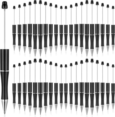 Crtiin 50 Pcs Plastic Beadable Pen Bead Pen Bulk Shaft Ink Ballpoint Pens DIY Pens for DIY Making Gift Office Supplies (Black)...