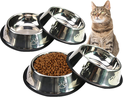 Fhiny 4Pcs Stainless Steel Dog Cat Bowl with Rubber Base Pet Food and Water Feeder Bowls Stackable Non-Slip Dish Plate for Small Medium Animals Pu...